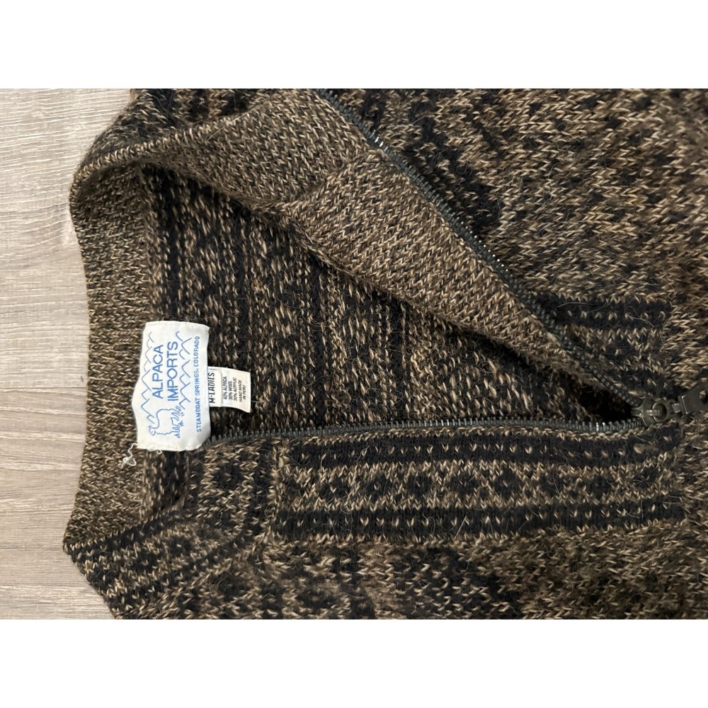 Alpaca Imports Brown Quarter Zip Alpaca Wool Blend Sweater Women's Medium - Picture 5 of 8